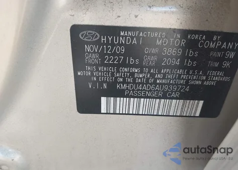 2010 Hyundai Elantra Gls from USA, damaged, VIN KMHDU4AD6AU939724